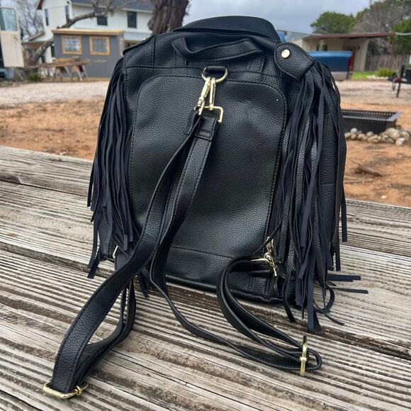 Moto Jacket Backpack Black Faux Leather Fringe Biker Punk Goth Alt Festival Bag main image 9